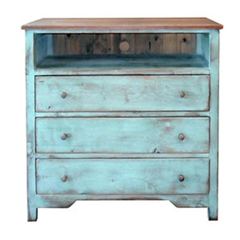 Shabby Chic Vintage Chest Rustic Dresser VMW714 3 Drawer Media Chest Reclaimed Salvaged Solid Wood
