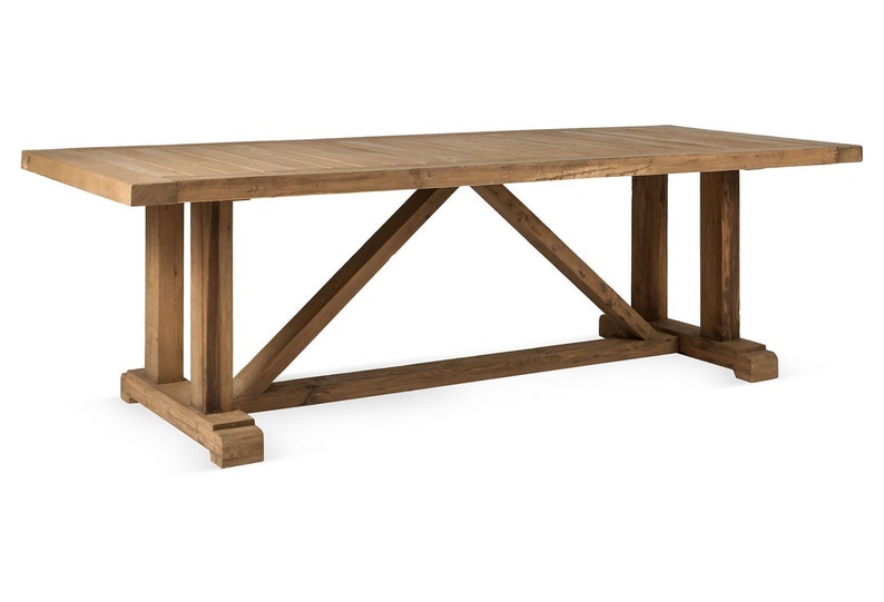 8 Ft Reclaimed Solid Wood Trestle Style Dining Table Vintage Image 0