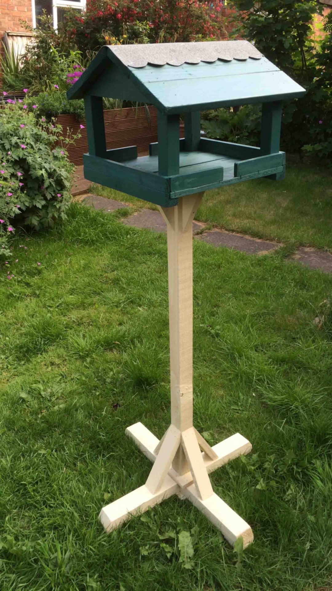 Garden Bird Feeder Table Hand Made in Sage and Country Cream Colours