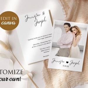 Boho Wedding Invitation Template | Editable Minimalist Wedding Invite | Modern Wedding Invite | Photo Wedding Invitation |