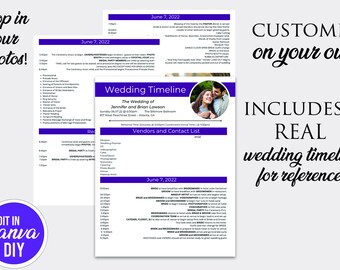Wedding Day Details Template | Wedding Party Timeline | Wedding Day Schedule | Bridal Party Timeline | Minimalist Wedding Party Itinerary