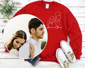 POCKET Custom portrait from photo, outline photo sweatshirt, Custom Photo, custom portrait. Couple Hoodie,Valentines Day Sweats,gift for bf