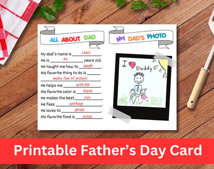 FATHER'S DAY Gift | All About My Dad INSTANT Download | |kids Fathers ...