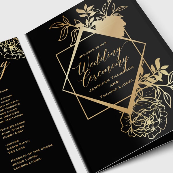 Wedding Program Template-Black and Gold