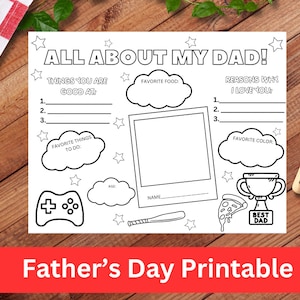 Editable Fathers Day Printable, All About My Dad Printable, Kids ...