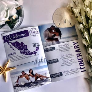 Destination Wedding Welcome Bags Magazine, Destination wedding program, Destination wedding booklet, Destination Wedding Party Favors