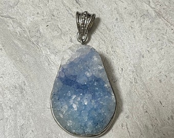 Sterling silver blue quartz gemstone pendant large