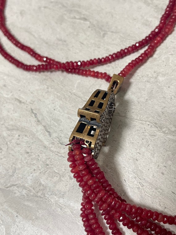 Beaded Ruby long sterling silver Hamsa necklace 3… - image 2