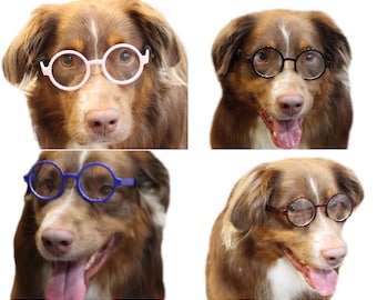 G003 Dog Clear Lens Round Retro Glasses goggle sunglasses for All Medium to Large Dogs 20lbs-40lbs Daily wear Costume Photo shoot