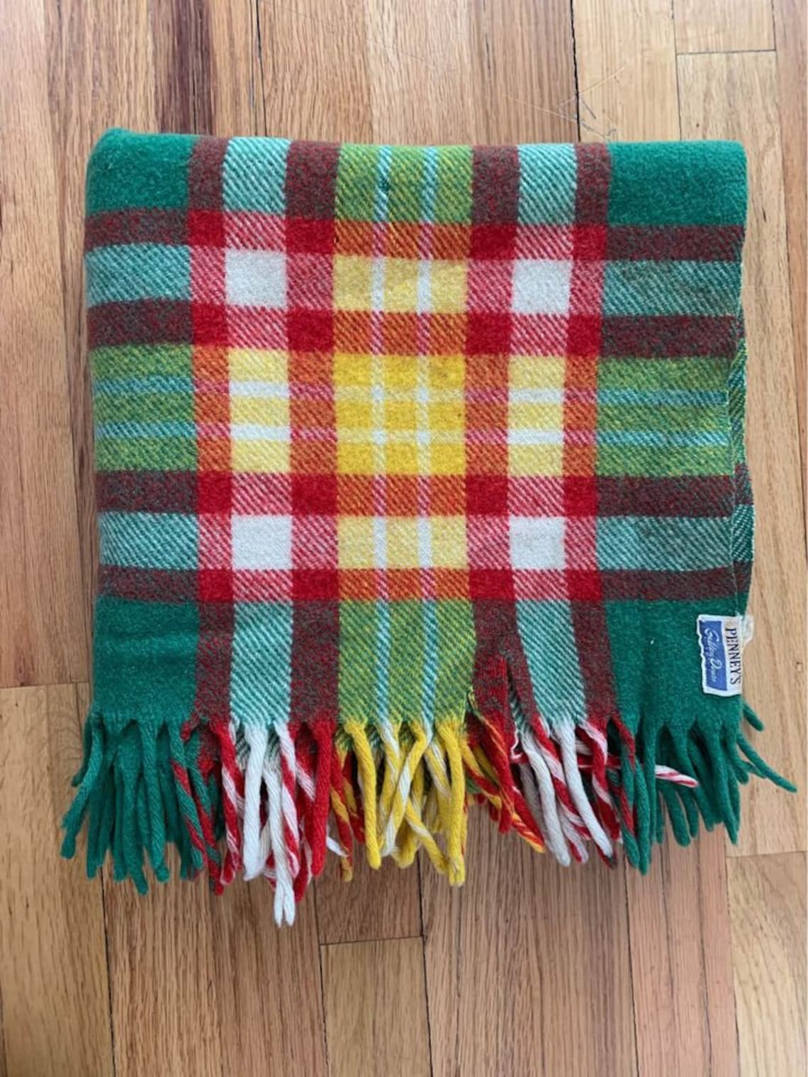 Vintage Penneys Golden Dawn All Wool Blanket Fringed Throw Etsy