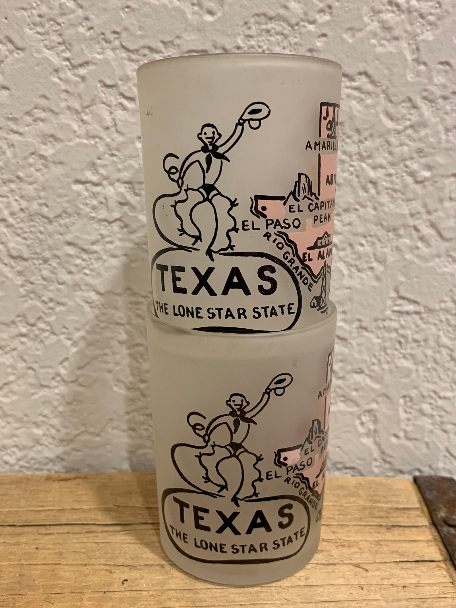 2 Vintage Texas Souvenir Shot Glasses State Shape Frosted Etsy