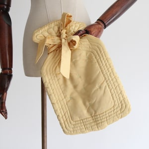 Vintage 1930&#39;s Yellow Satin & Embroidered Hot Water Bottle Cover original 1930s hot water bottle vintage hot water bottle thirties