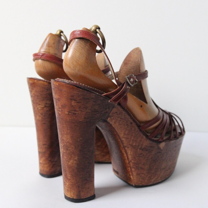 Vintage 1970's Platforms 1970's Wooden T Bar Wood Open Toe Sandal ...