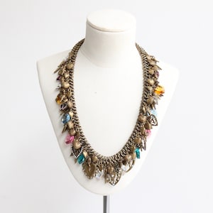Vintage 1940&#39;s brass & rhinestone sweetheart charm necklace original 1940s necklace 1940s sweetheart necklace forties vintage charms