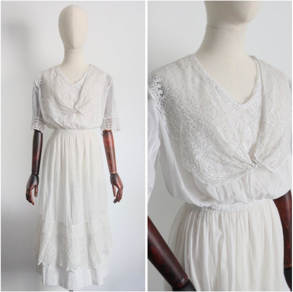 Edwardian Lawn Dress Antique White Edwardian Cott… - image 1
