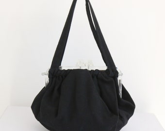 Vintage 1940's black linen & clear lucite handbag original 1940s handbag forties bag vintage lucite bag 1940s vintage 1940s black handbag