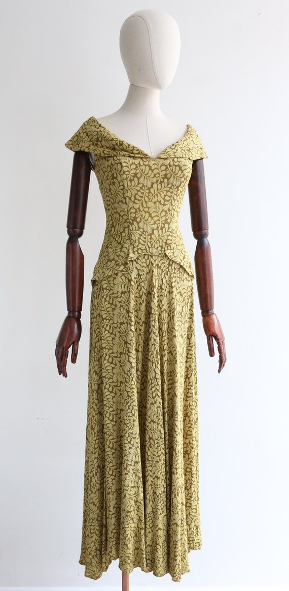 Vintage 1930's chartreuse green lamé evening gown… - image 4