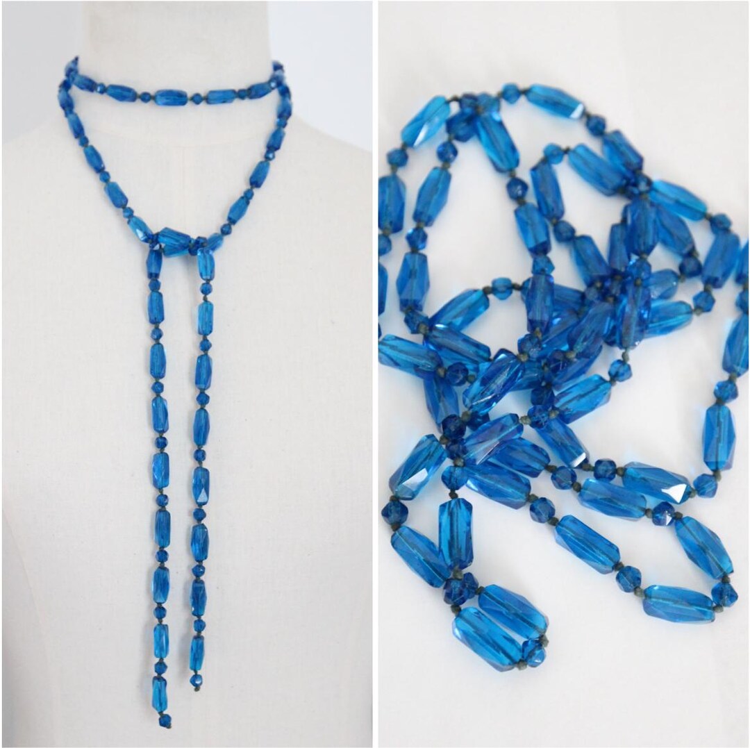 Vintage 1920's Turquoise Blue Glass Lariat Necklace Vintage Flapper ...