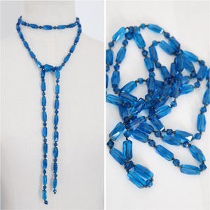 Vintage 1920's Turquoise Blue Glass Lariat Necklace Vintage Flapper necklace original flapper fashion lariat long blue glass necklace