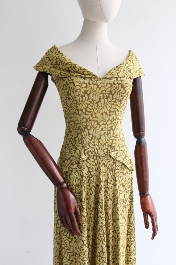 Vintage 1930's chartreuse green lamé evening gown… - image 5