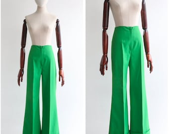 Vintage 1970's citrus green trousers UK 6-8 US 2-4 seventies trousers original 1970s trousers vintage green trousers lime green trousers