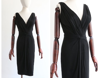 Vintage 1950's Ceil Chapman Dress Vintage 1950's black pleated ceil chapman wiggle dress fifties pleated Ceil Chapman Dress UK 6 US 2