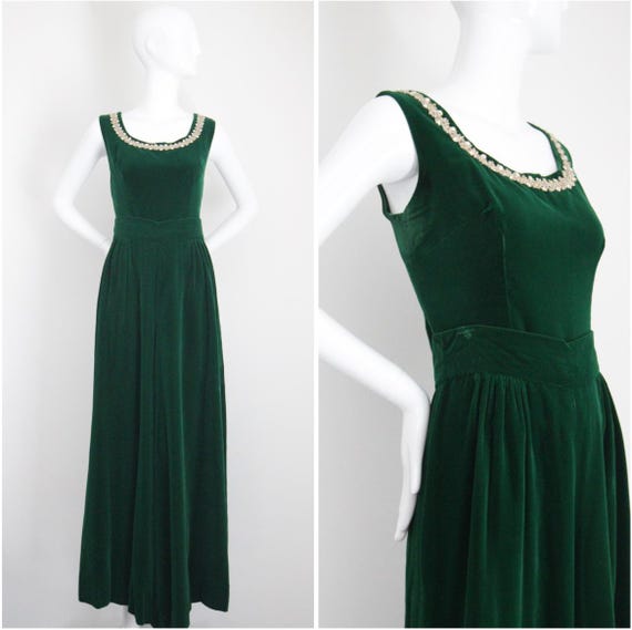 Conjunto de pantalón y blusa Palazzo de terciopelo verde vintage