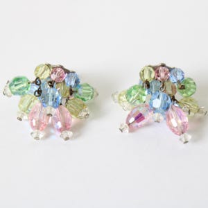 Vintage 1960&#39;s pastel beaded clip on earrings cluster bead clip on earrings 1960&#39;s jewellery vintage multicoloured earrings 60&#39;s clip ons