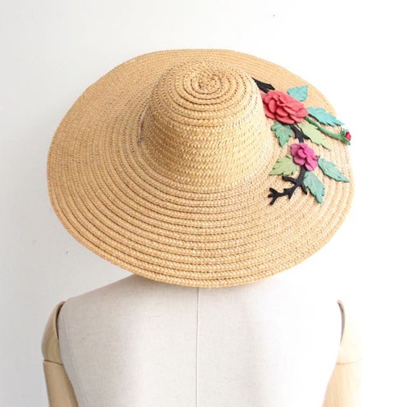 Vintage 1930's straw hat wide brimmed sun hat felt