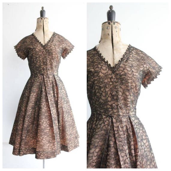 1950s lace floral swing dress