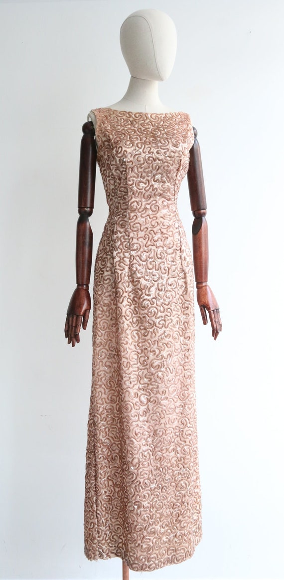 Vintage 1950's Emma Domb Pink sequin fishtail eve… - image 9