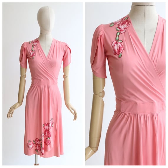 Vintage 1940's dress vintage 1940's pink silk jers
