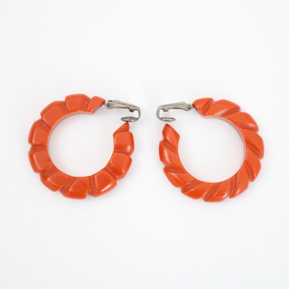 Vintage 1940's Amber Bakelite Clip on Hoop Earrings Vintage 1940's