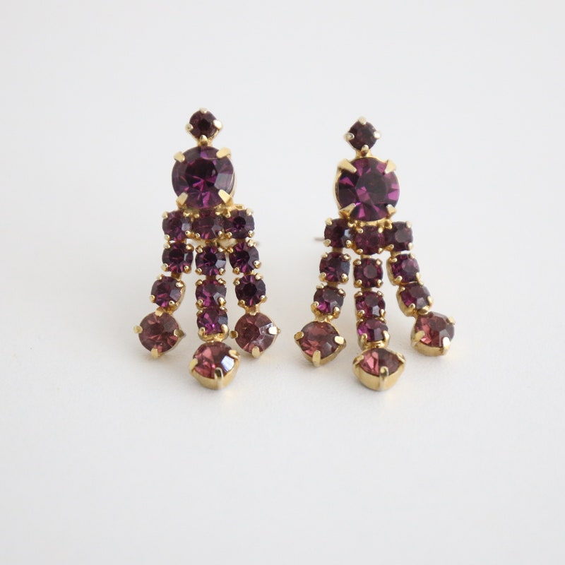 Vintage 1950s Rhinestone Crystal Tassel Earrings