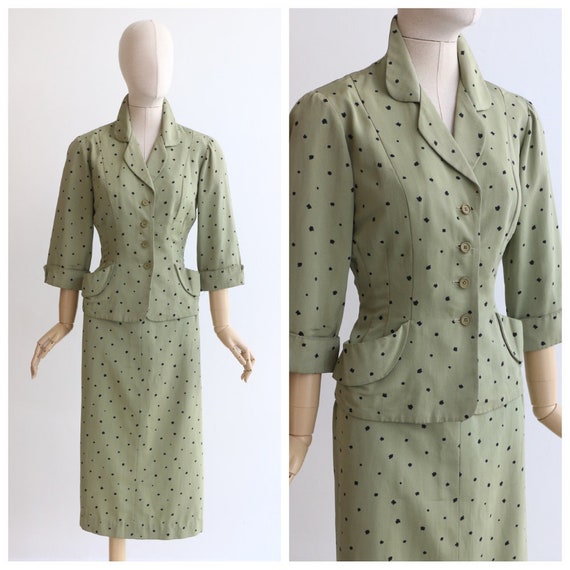 Vintage 1940's suit vintage 1940's green polkadot