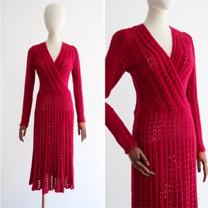 Vintage 1940&#39;s magenta knitted dress UK 10-12 US 6-8 original 1940s dress forties dress vintage knitted dress vintage knit original 1940s