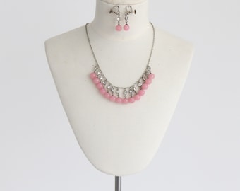 Vintage 1930's sugar pink bead necklace & earrings demi-parure set original 1930s jewellery set thirties 1930s necklace 1930s earrings
