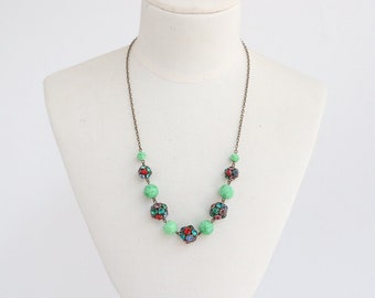 Vintage 1930's necklace vintage 1930's glass bead and rhinestone necklace art deco multicoloured rhinestones necklace 1930s jewellery beads