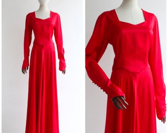 Vintage Early 1940's red satin evening dress UK 10-12 US 6-8 original 1940s dress vintage red dress vintage satin dress vintage evening gown