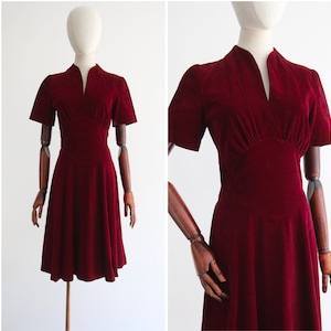Vintage 1940&#39;s burgundy corduroy dress UK 8 US 4 original 1940s dress 1940s cord dress vintage corduroy dress forties 1940s fashion