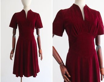 Vintage 1940&#39;s burgundy corduroy dress UK 8 US 4 original 1940s dress 1940s cord dress vintage corduroy dress forties 1940s fashion