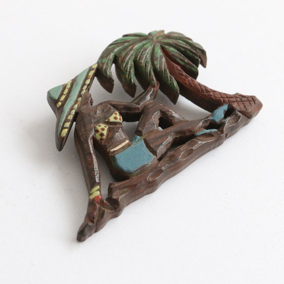 Vintage 1940's brooch original 1940's wooden broo… - image 2