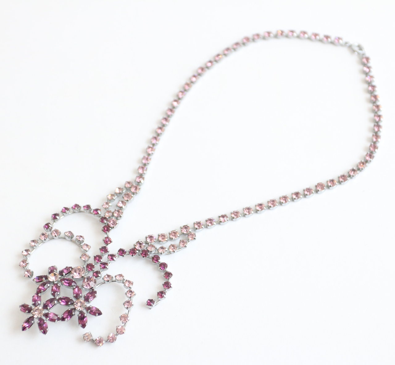 Vintage 1950's Necklace Original Vintage 1950's Rhinestone Necklace 1950s Lilac Necklace Purple Paste Rhinestone Necklace Original Fifties