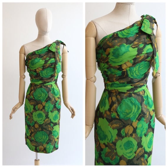 Vintage 1950's Silk Chiffon wiggle dress vintage 1