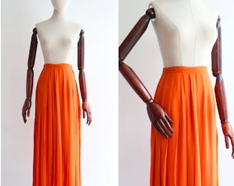 Vintage 1970's Jean Halm orange silk pleated skirt UK 6 US 2 original 1970s skirt vintage silk skirt seventies skirt 1970s vintage