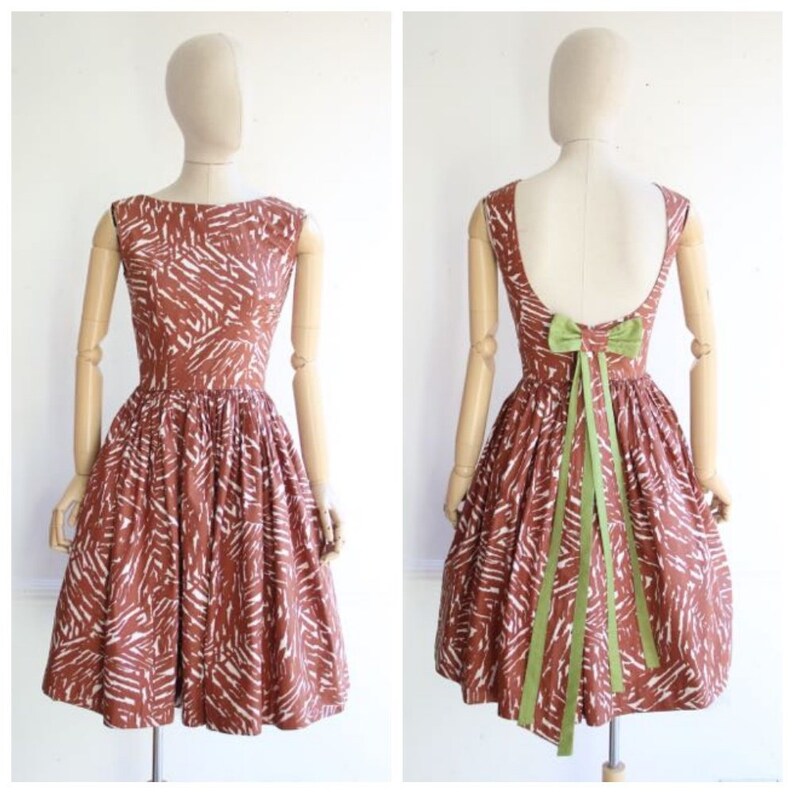 Vintage 1950 S Dress 1950 S Swing Dress 1950 S Animal Print Abstract Dress 1950 S Novelty Dress Original Fifties Swing Dress 50 S Uk 6 8