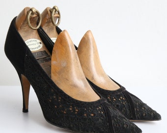 Vintage 1950er schwarze Stiletto Schuhe UK 4 US 6 EU 37 original 1950er Heels Vintage Absätze 1950er Schuhe Vintage schwarze Schuhe 1950er Vintage Fünfziger