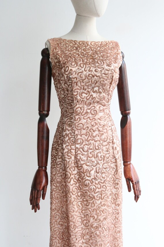 Vintage 1950's Emma Domb Pink sequin fishtail eve… - image 10