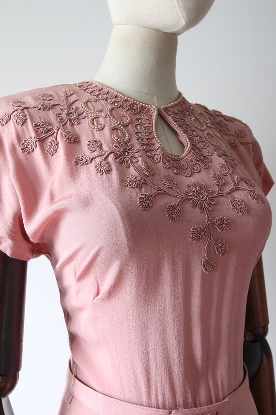 Extraordinary 1940s Dusky Pink Silk Draped Skirts Halter Dress w Crinoline