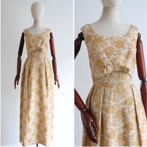 Vintage 1960&#39;s gold lurex brocade & rhinestone evening gown UK 8 US 4 original 1960s dress 1960s gold dress vintage rhinestone dress sixties